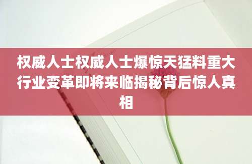 权威人士权威人士爆惊天猛料重大行业变革即将来临揭秘背后惊人真相