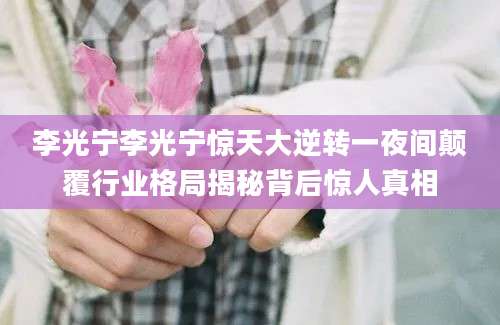 李光宁李光宁惊天大逆转一夜间颠覆行业格局揭秘背后惊人真相