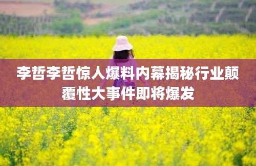 李哲李哲惊人爆料内幕揭秘行业颠覆性大事件即将爆发