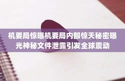 机要局惊曝机要局内部惊天秘密曝光神秘文件泄露引发全球震动