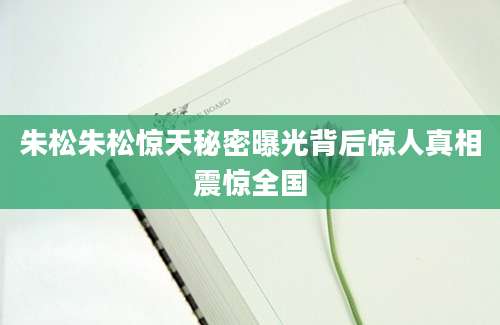 朱松朱松惊天秘密曝光背后惊人真相震惊全国