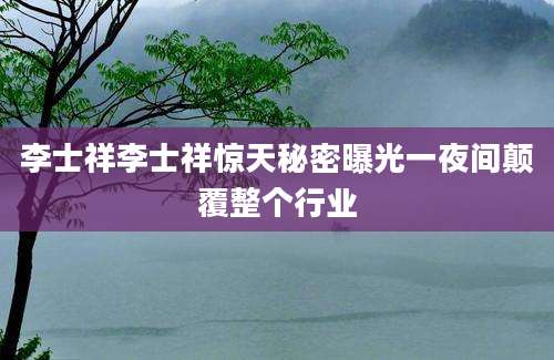 李士祥李士祥惊天秘密曝光一夜间颠覆整个行业