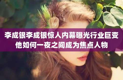 李成银李成银惊人内幕曝光行业巨变他如何一夜之间成为焦点人物