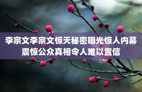 李宗文李宗文惊天秘密曝光惊人内幕震惊公众真相令人难以置信